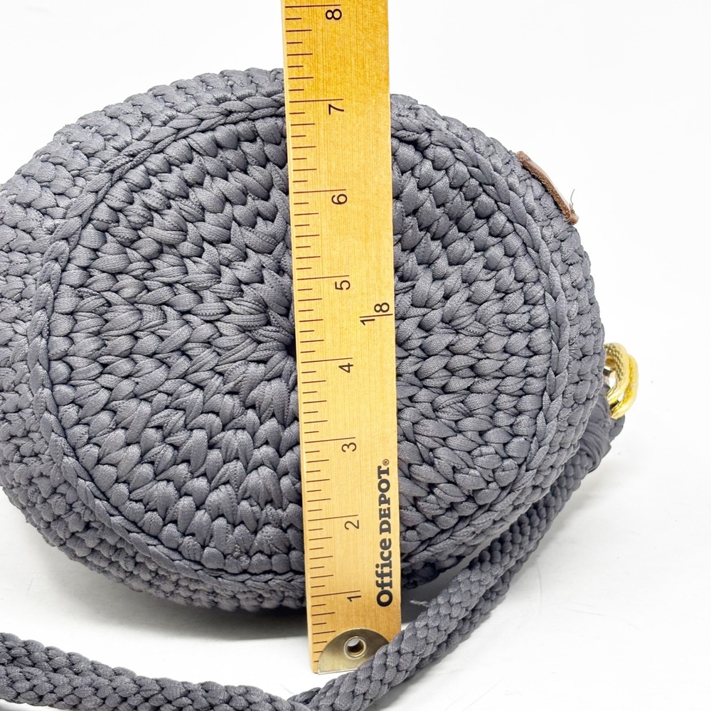 Saeli Handmade Crochet Bucket Bag Charcoal Gray Drawstring Satin Lined Beaded - Picture 10 of 13
